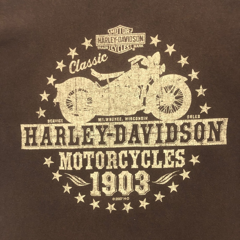 Harley-Davidson Motorcycles Graphic T-Shirt Classic 1903 Brown Cotton Size Large